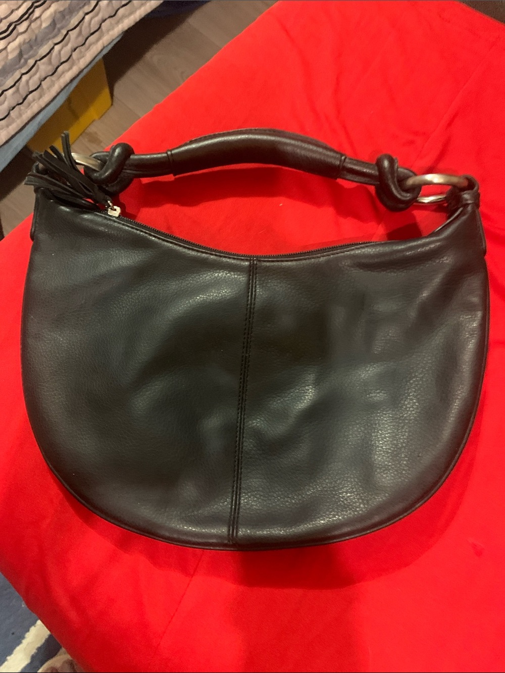 LOFT Black Leather Knotted-Handle Hobo Bag